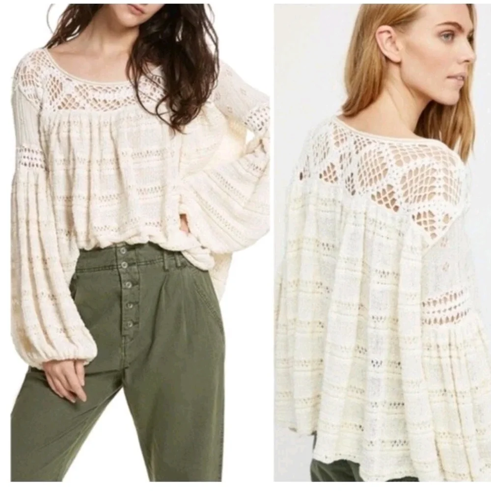 Free People Someday Crochet Knit Sweater S